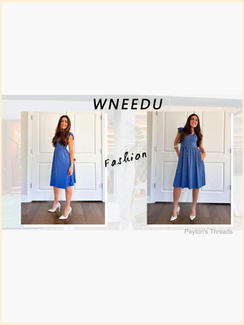 Women's Cap Sleeve V-Neck A-Line Swing Dress with Pockets - Casual Summer - Picture 7 of 7